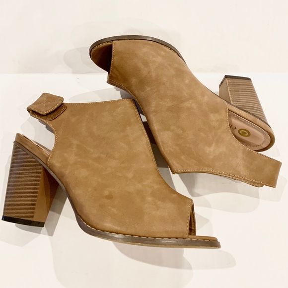 Taupe Peep-Toe Bootie with 3.5 Inch Heel - Picture 7 of 8